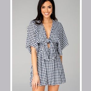 Buddy Love Connie Front Tie Dress Navy Gingham - L